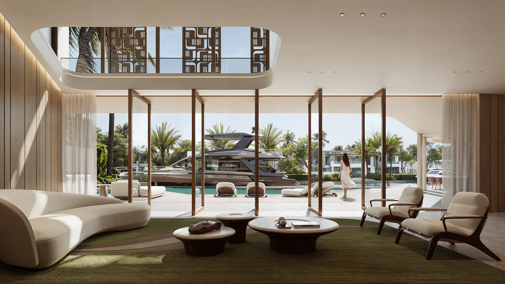 Collection Sei interior lounge with pool and yacht view