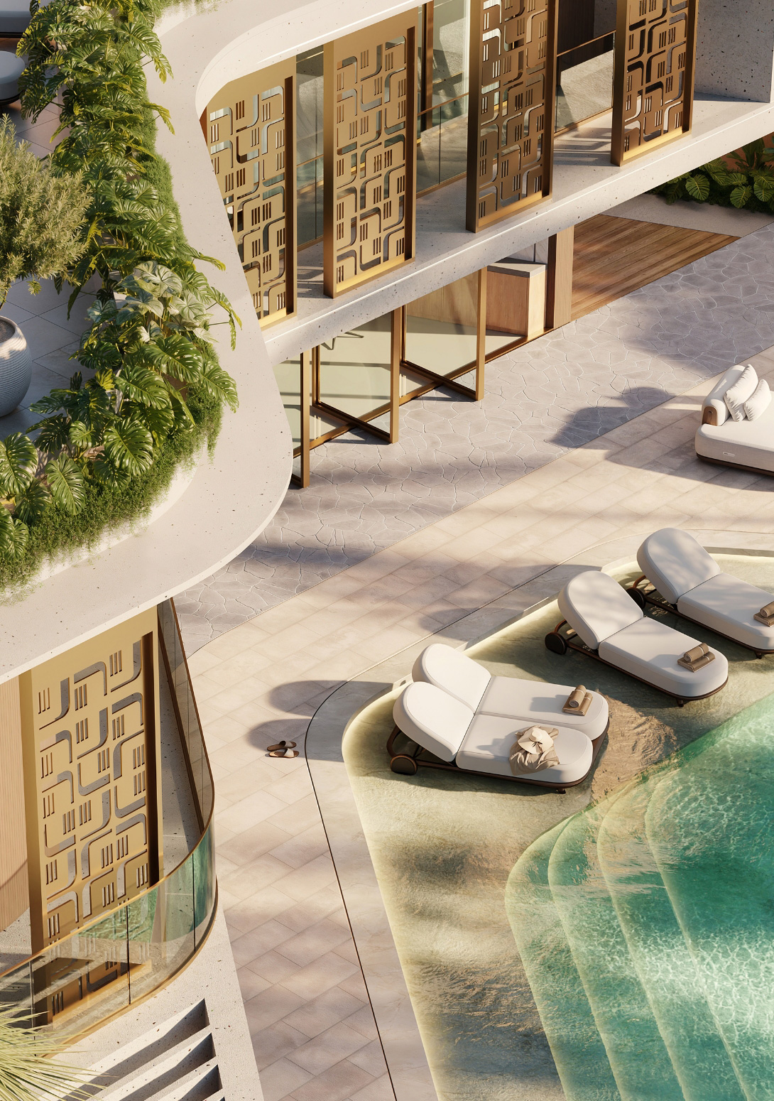 Aerial view of Collection Sei rooftop terrace and pool